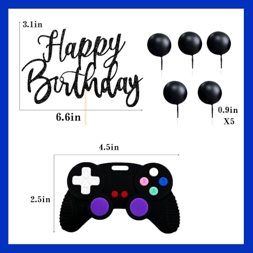 LAST HOE DOWN Video Game Cake Topper – Blue Controller, Balls & Happy Birthday Sign