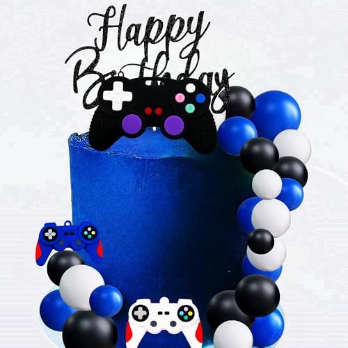 LAST HOE DOWN Video Game Cake Topper – Blue Controller, Balls & Happy Birthday Sign