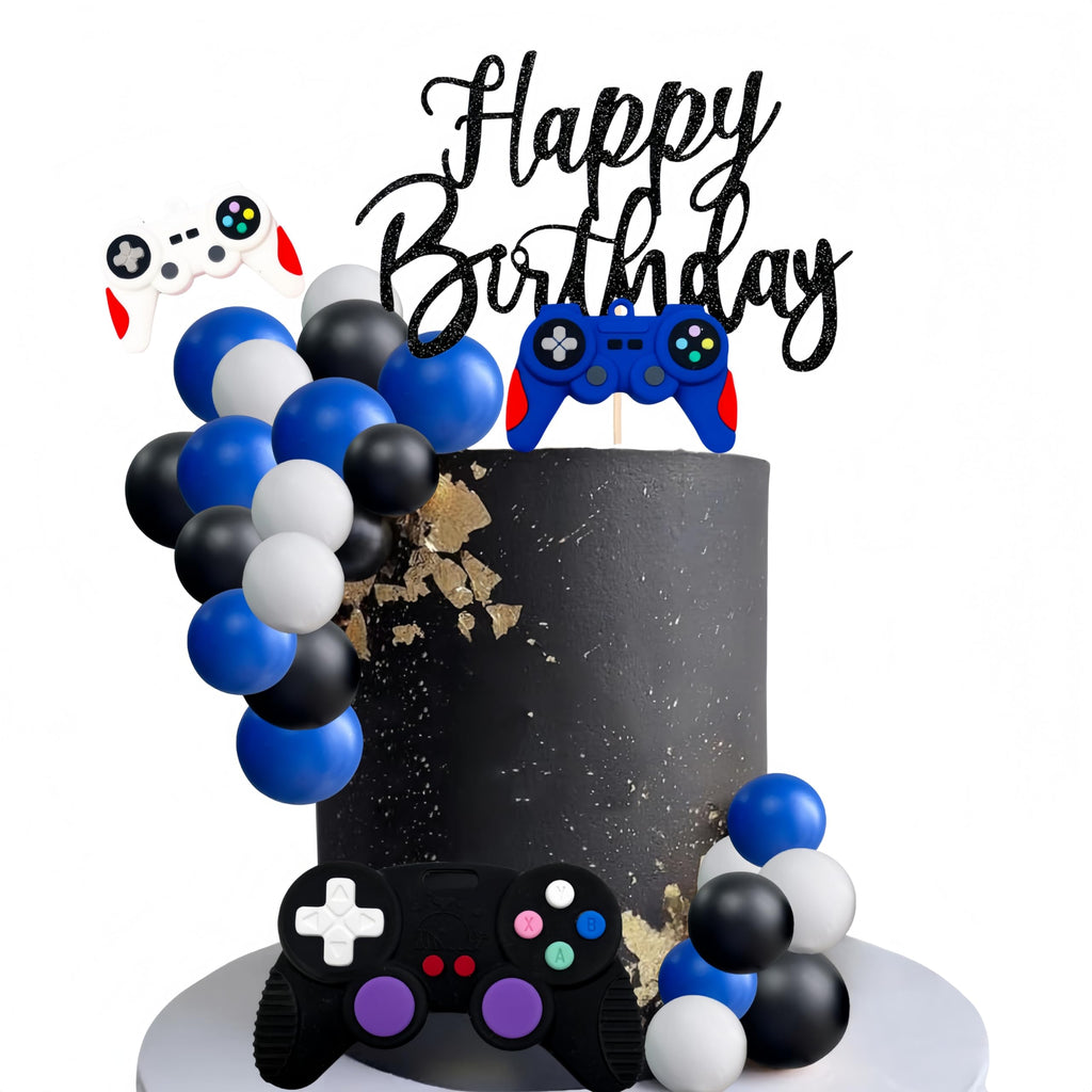 LAST HOE DOWN Video Game Cake Topper – Blue Controller, Balls & Happy Birthday Sign