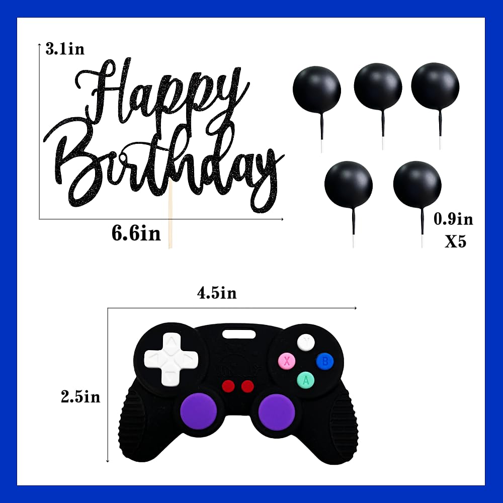 LAST HOE DOWN Video Game Cake Topper – Blue Controller, Balls & Happy Birthday Sign