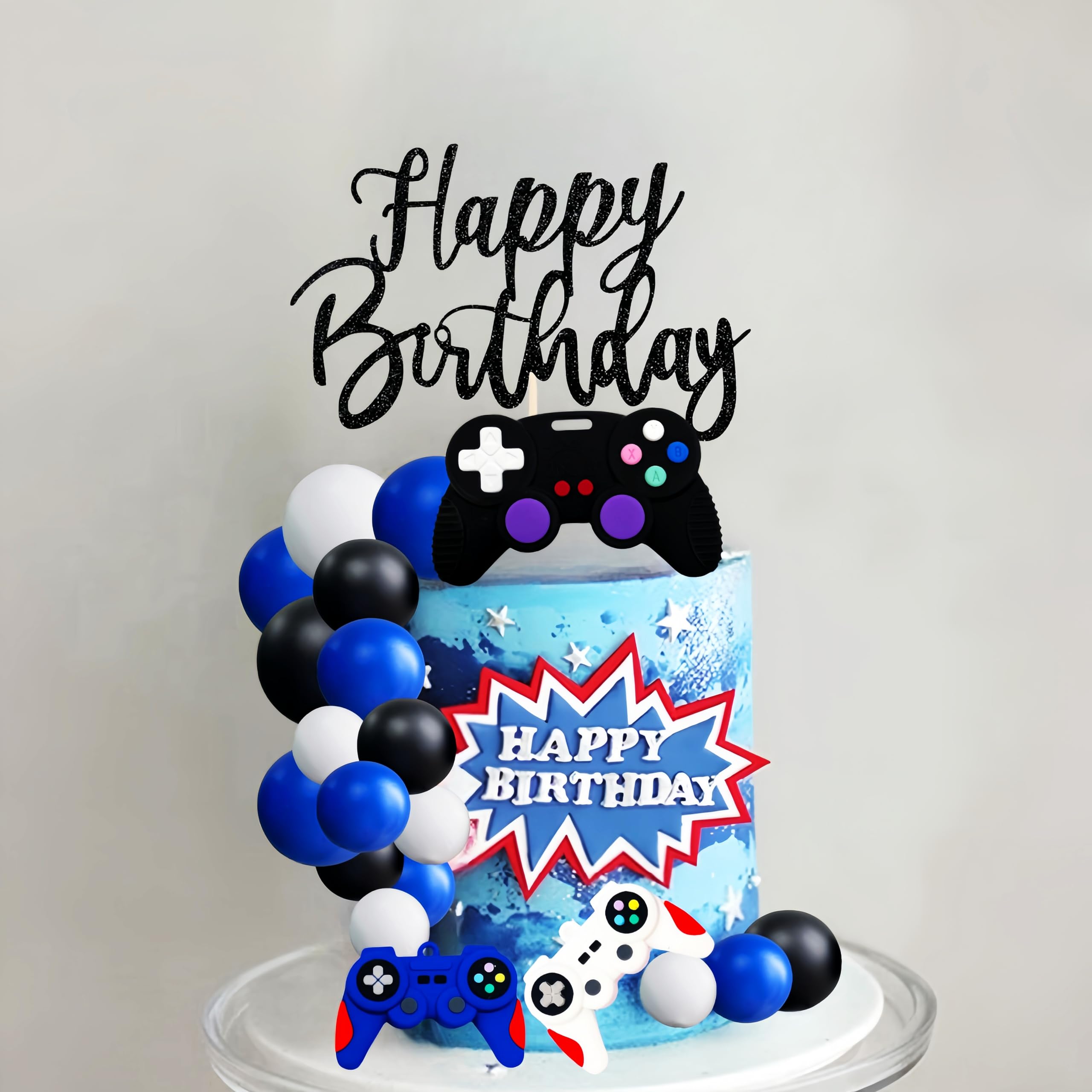LAST HOE DOWN Video Game Cake Topper – Blue Controller, Balls & Happy Birthday Sign
