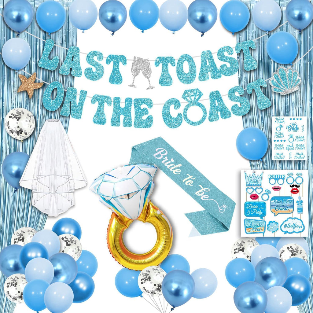 Last Toast on the Coast Bachelorette Party Decorations Kit – Blue Coastal Set with Banner, Balloons, Photo Props