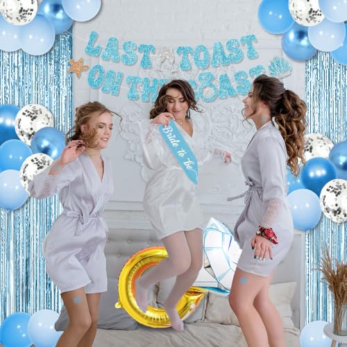 Last Toast on the Coast Bachelorette Party Decorations Kit – Blue Coastal Set with Banner, Balloons, Photo Props
