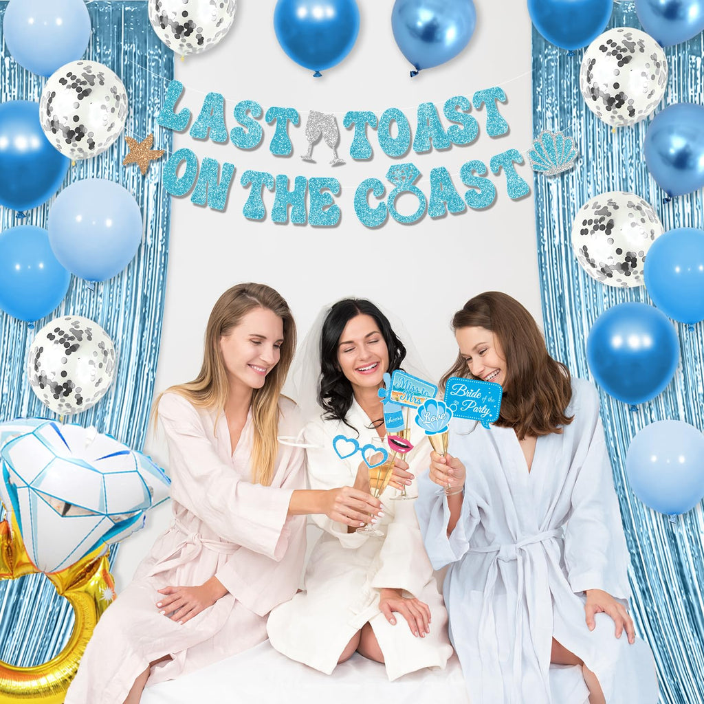 Last Toast on the Coast Bachelorette Party Decorations Kit – Blue Coastal Set with Banner, Balloons, Photo Props