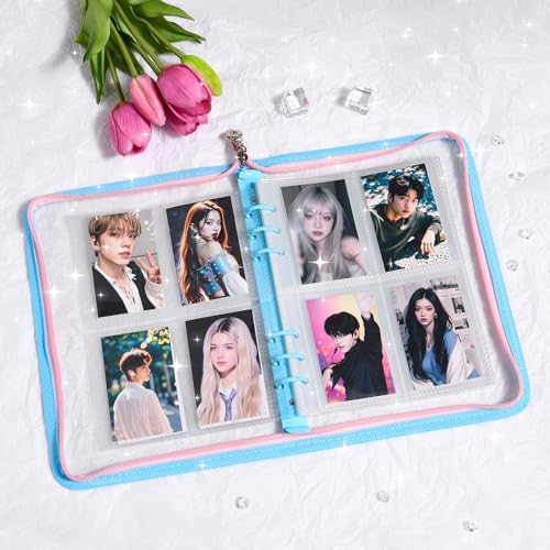Laveminyx A5 Kpop Photocard Binder - 270 Slots, 50 Pages, Blue Glitter Zippered Album