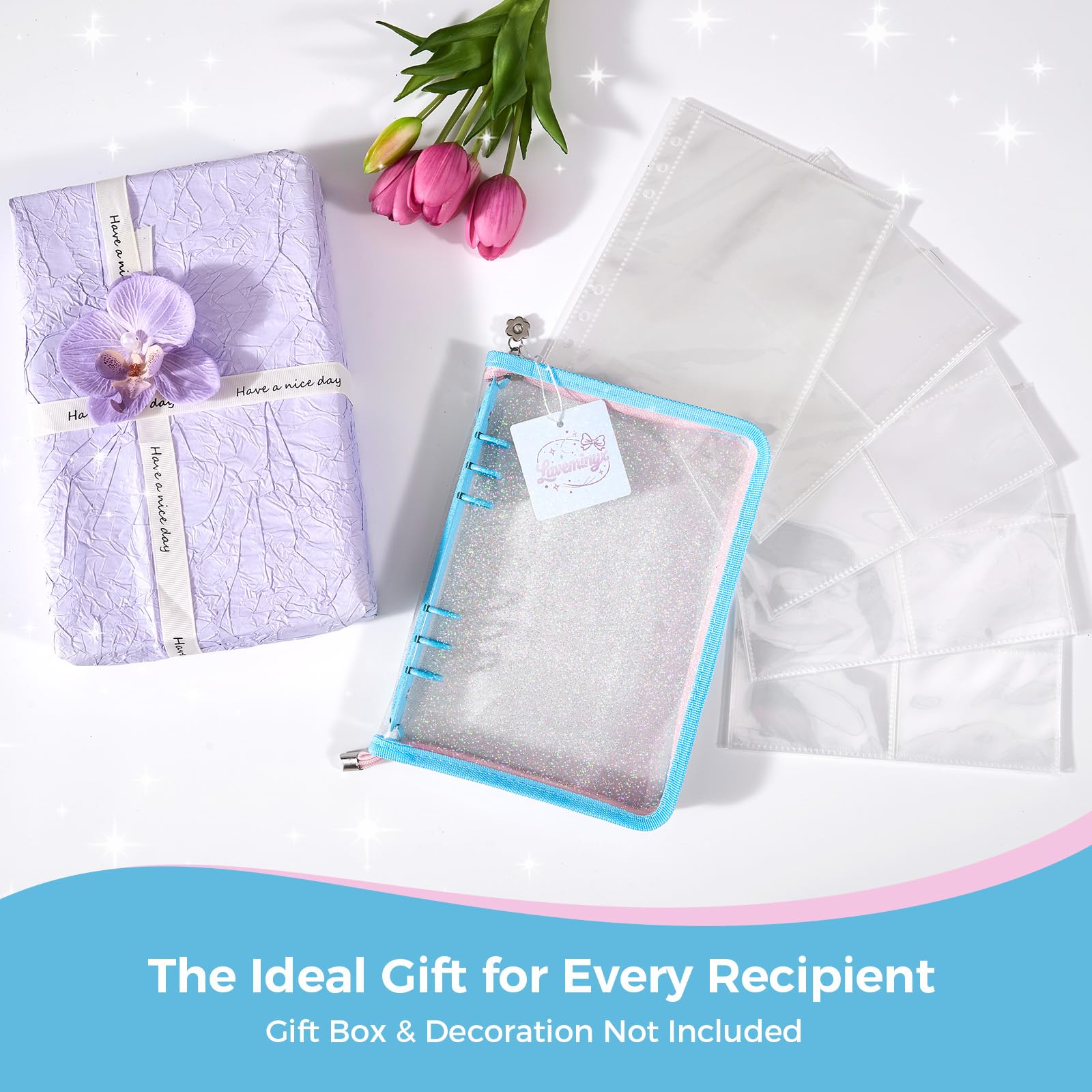 Laveminyx A5 Kpop Photocard Binder - 270 Slots, 50 Pages, Blue Glitter Zippered Album