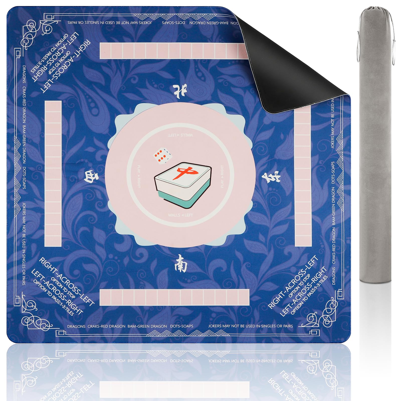 Lavendex Blue Mahjong Mat 32.4x32.4 Inch - Non-Slip, Noise Reduction, Foldable Gaming Mat for Poker, Cards, Tiles - 2mm Thick