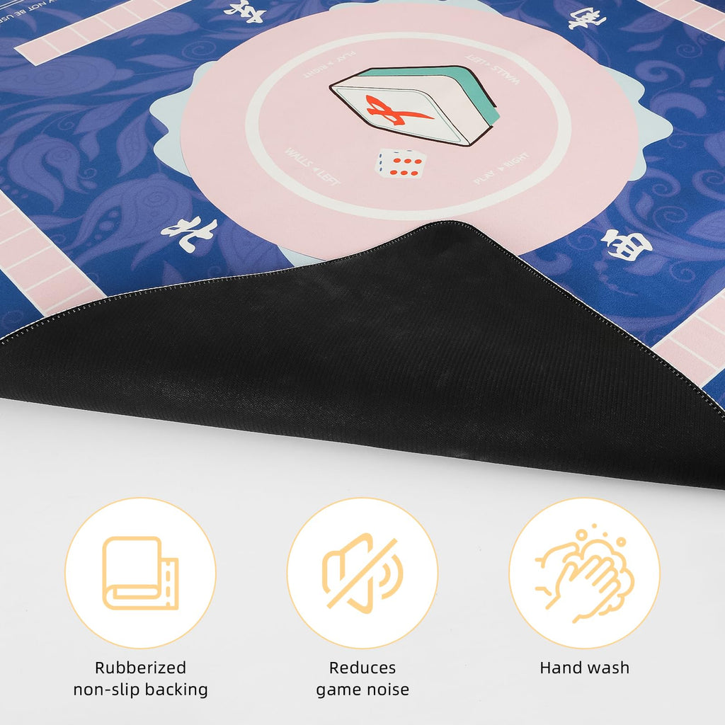 Lavendex Blue Mahjong Mat 32.4x32.4 Inch - Non-Slip, Noise Reduction, Foldable Gaming Mat for Poker, Cards, Tiles - 2mm Thick
