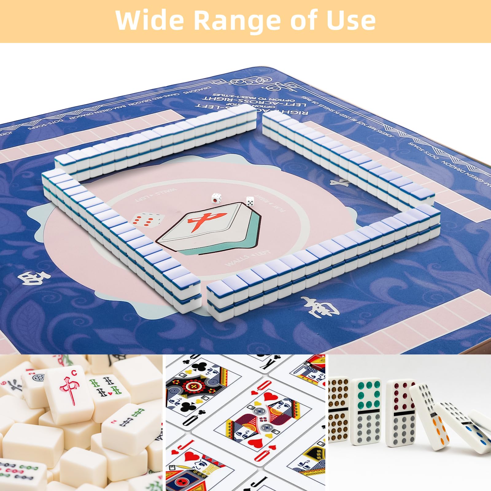 Lavendex Blue Mahjong Mat 32.4x32.4 Inch - Non-Slip, Noise Reduction, Foldable Gaming Mat for Poker, Cards, Tiles - 2mm Thick