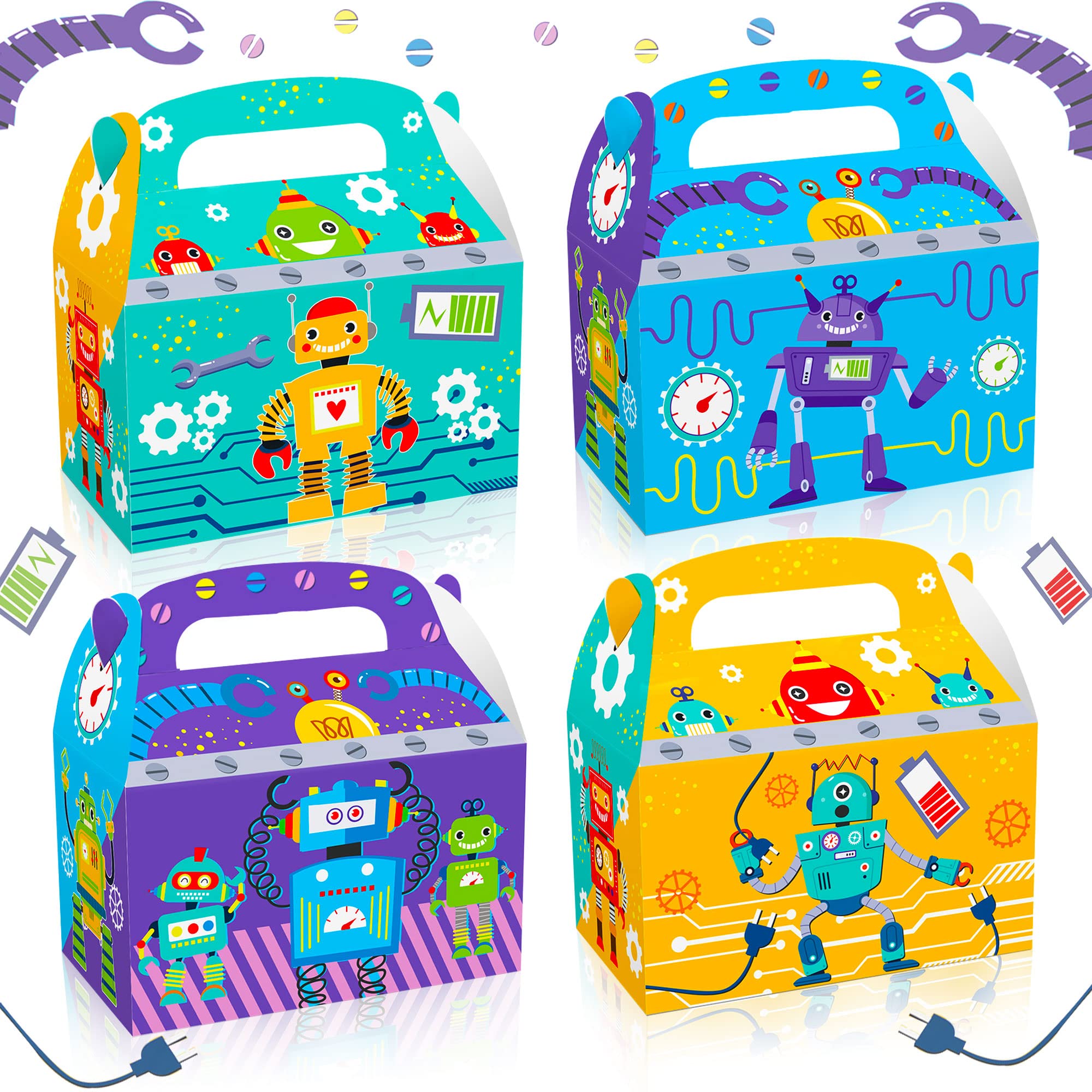 LaVenty 12-Pack Robot Birthday Party Favor Boxes - Cardboard Treat Boxes for Robot Theme Party