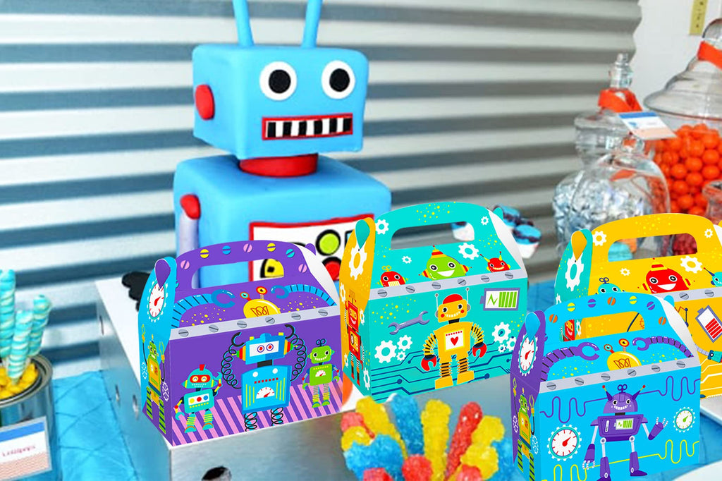LaVenty 12-Pack Robot Birthday Party Favor Boxes - Cardboard Treat Boxes for Robot Theme Party