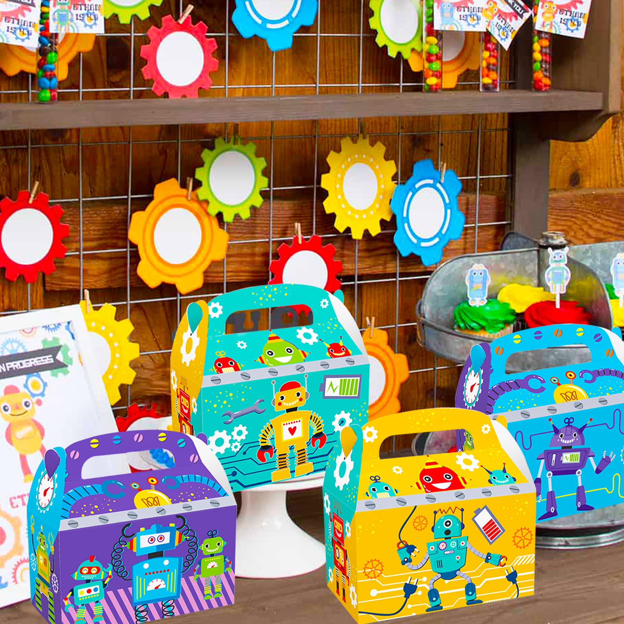 LaVenty 12-Pack Robot Birthday Party Favor Boxes - Cardboard Treat Boxes for Robot Theme Party