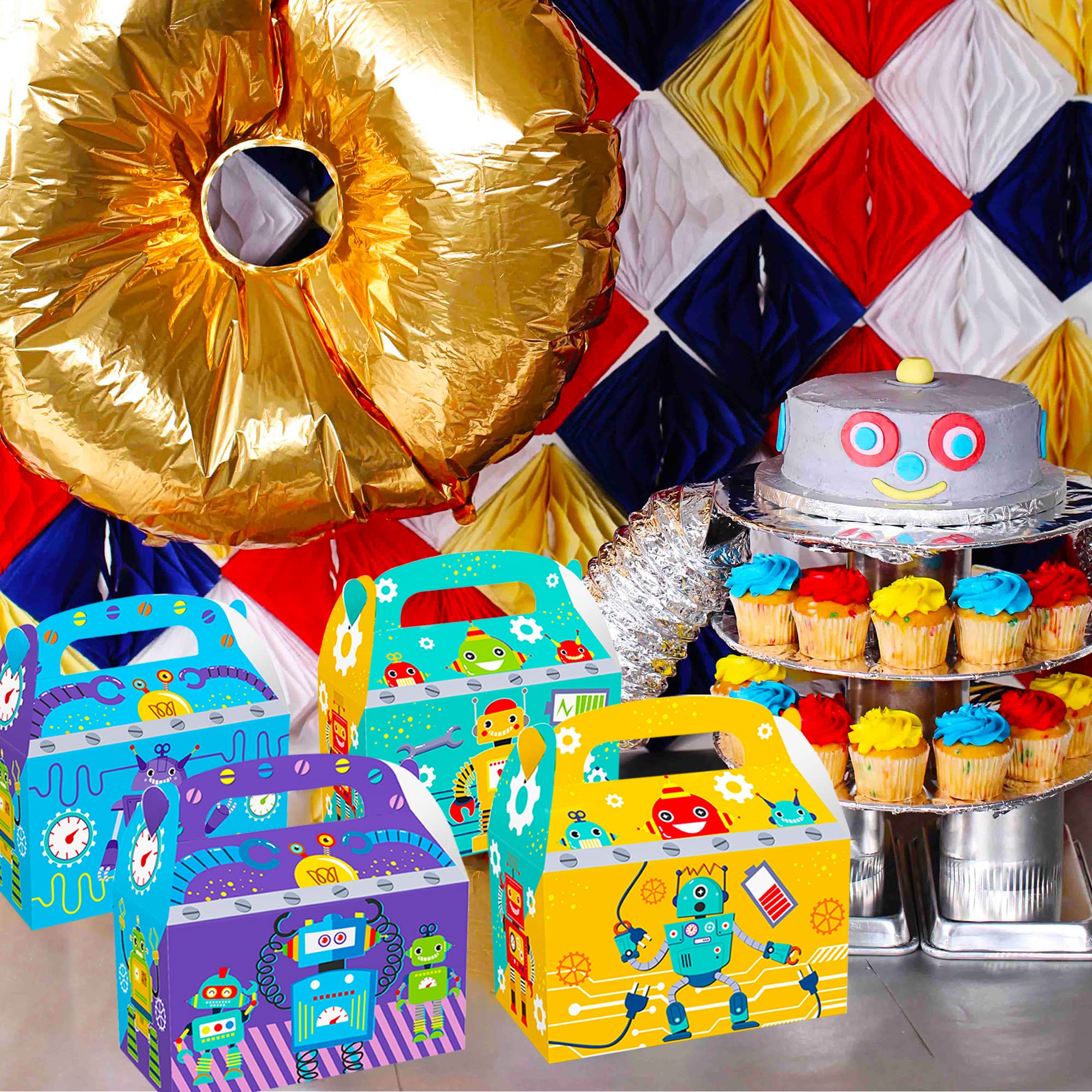 LaVenty 12-Pack Robot Birthday Party Favor Boxes - Cardboard Treat Boxes for Robot Theme Party