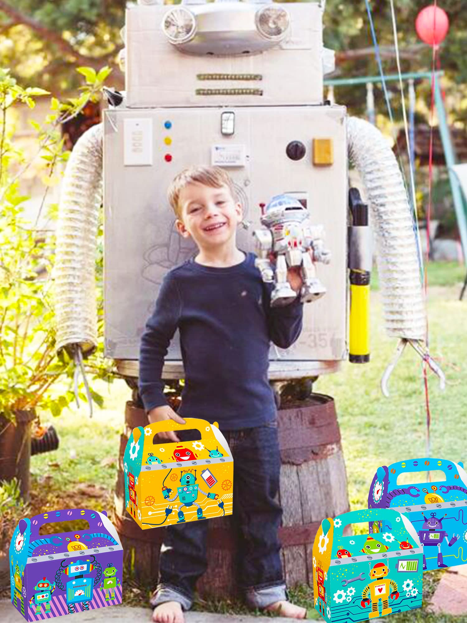 LaVenty 12-Pack Robot Birthday Party Favor Boxes - Cardboard Treat Boxes for Robot Theme Party