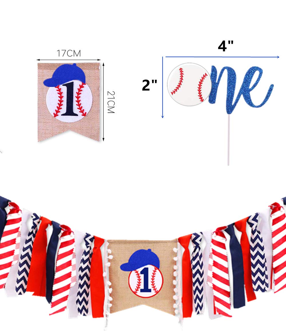 LaVenty Baseball First Birthday Banner Set – 2 Banners & Cake Topper for Baby Boy Party
