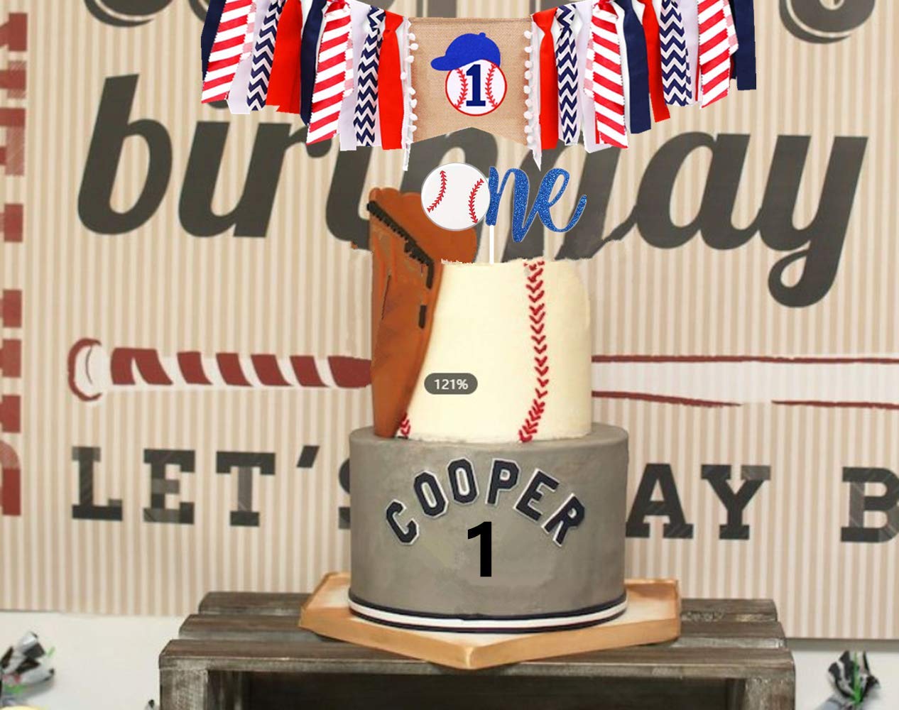 LaVenty Baseball First Birthday Banner Set – 2 Banners & Cake Topper for Baby Boy Party