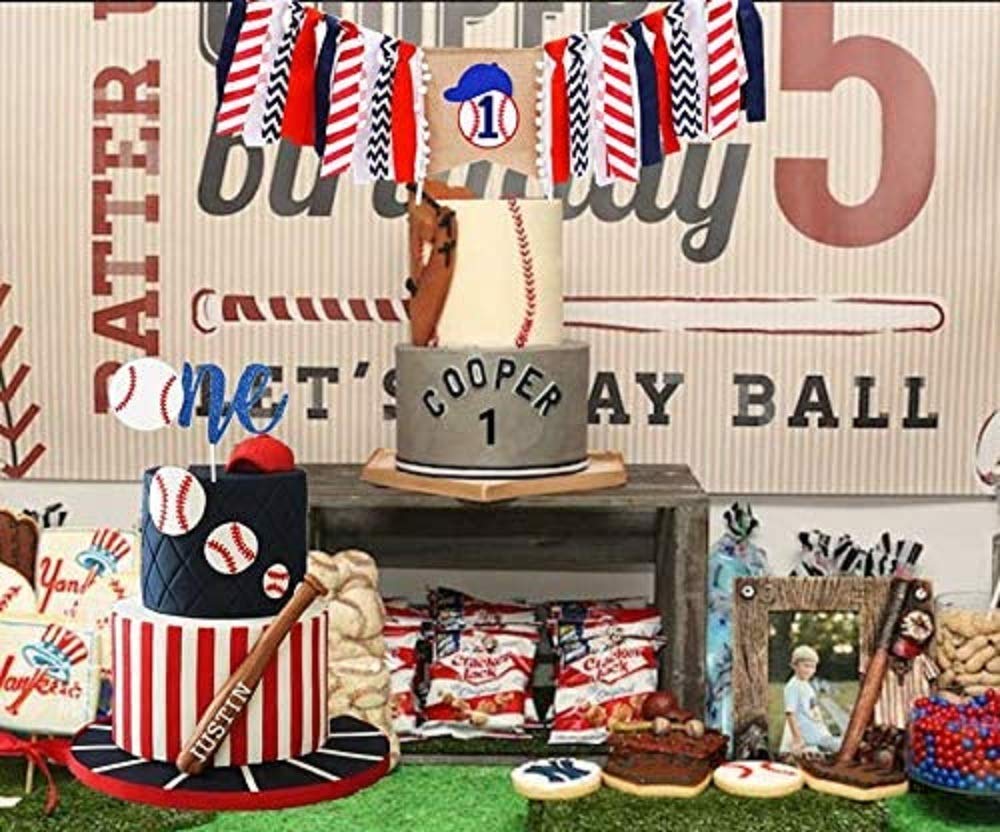 LaVenty Baseball First Birthday Banner Set – 2 Banners & Cake Topper for Baby Boy Party