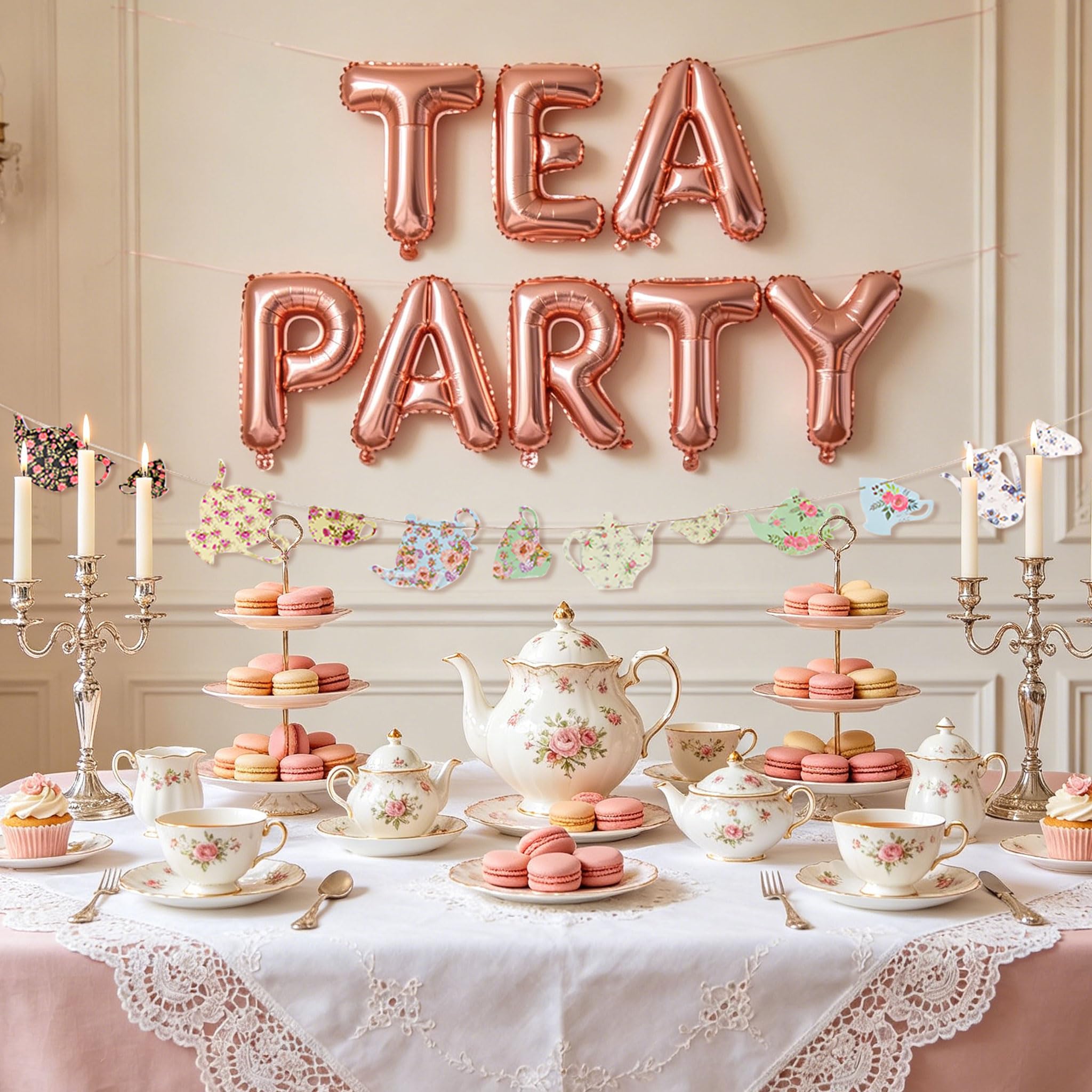 LaVenty Let's Par-Tea Balloon Banner Set: 16-Inch Monogram Balloon and Tea Party Decoration