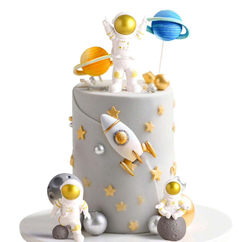 LaVenty Outer Space Cake Toppers – Astronaut, Rocket, and Planet Decorations for Birthday and Baby Shower