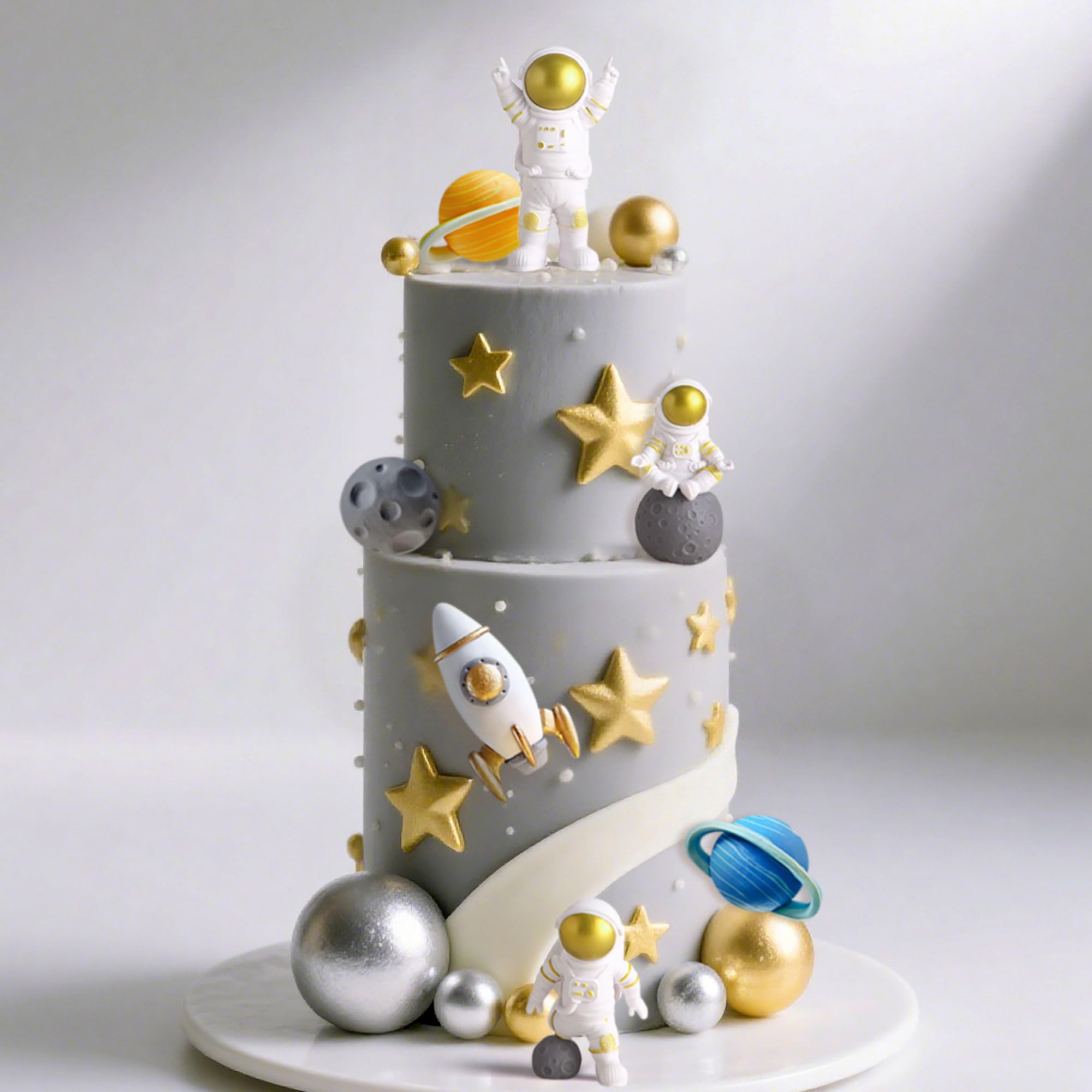LaVenty Outer Space Cake Toppers – Astronaut, Rocket, and Planet Decorations for Birthday and Baby Shower