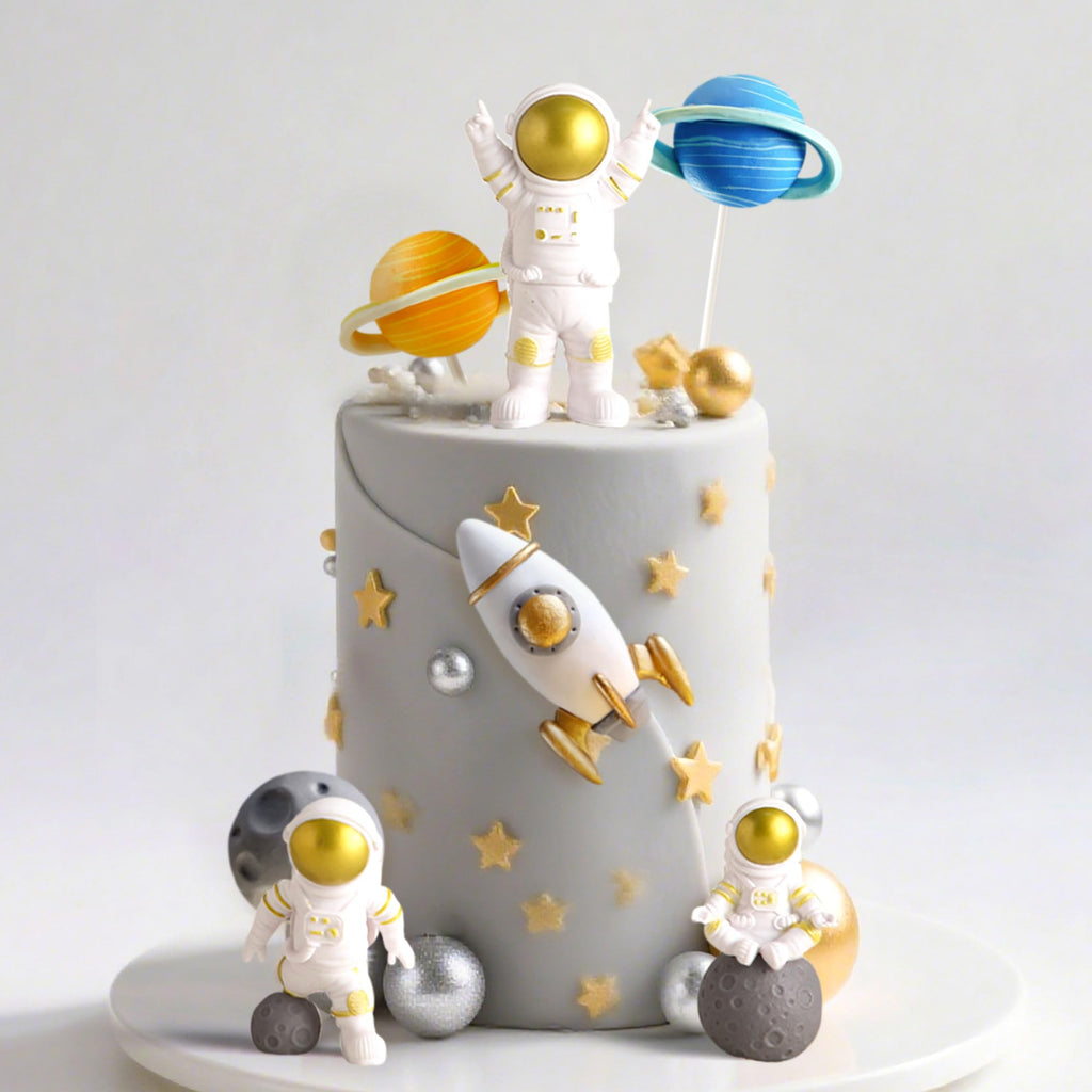 LaVenty Outer Space Cake Toppers – Astronaut, Rocket, and Planet Decorations for Birthday and Baby Shower