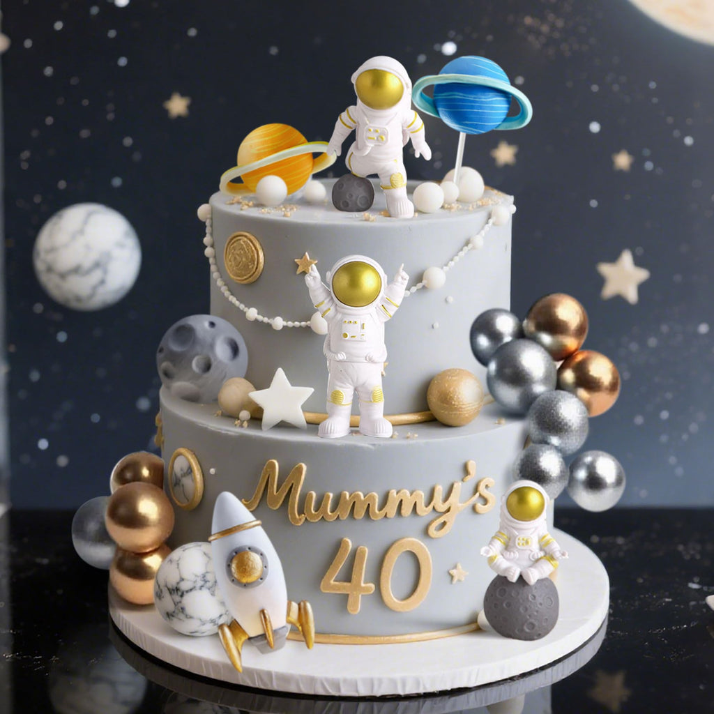 LaVenty Outer Space Cake Toppers – Astronaut, Rocket, and Planet Decorations for Birthday and Baby Shower