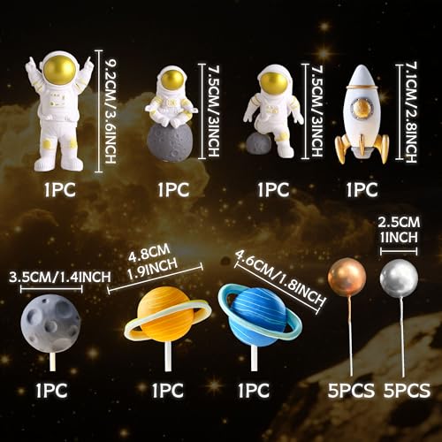 LaVenty Outer Space Cake Toppers – Astronaut, Rocket, and Planet Decorations for Birthday and Baby Shower