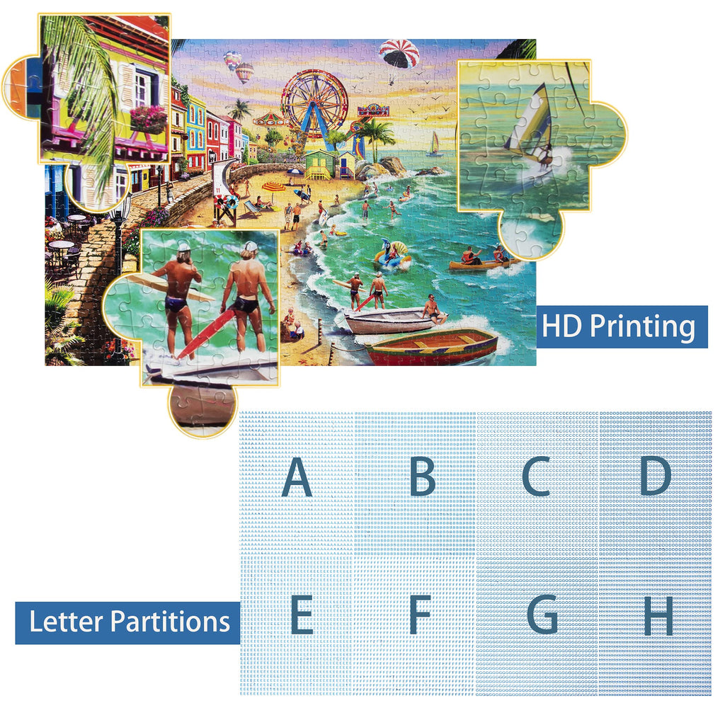 Lavievert 1000 Piece Beach Jigsaw Puzzle – Thick Cardboard, Unique Cut, Family Fun