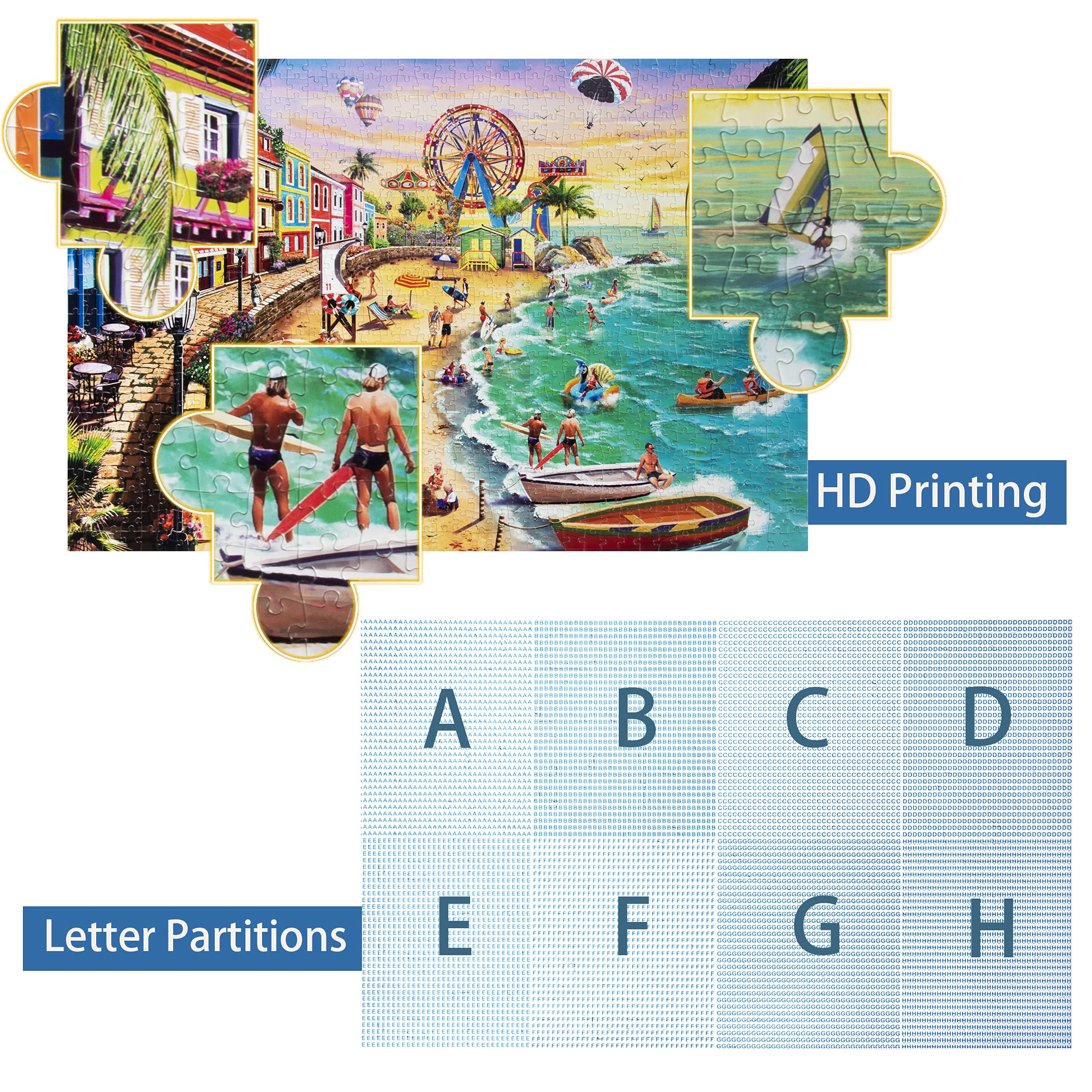 Lavievert 1000 Piece Beach Jigsaw Puzzle – Thick Cardboard, Unique Cut, Family Fun
