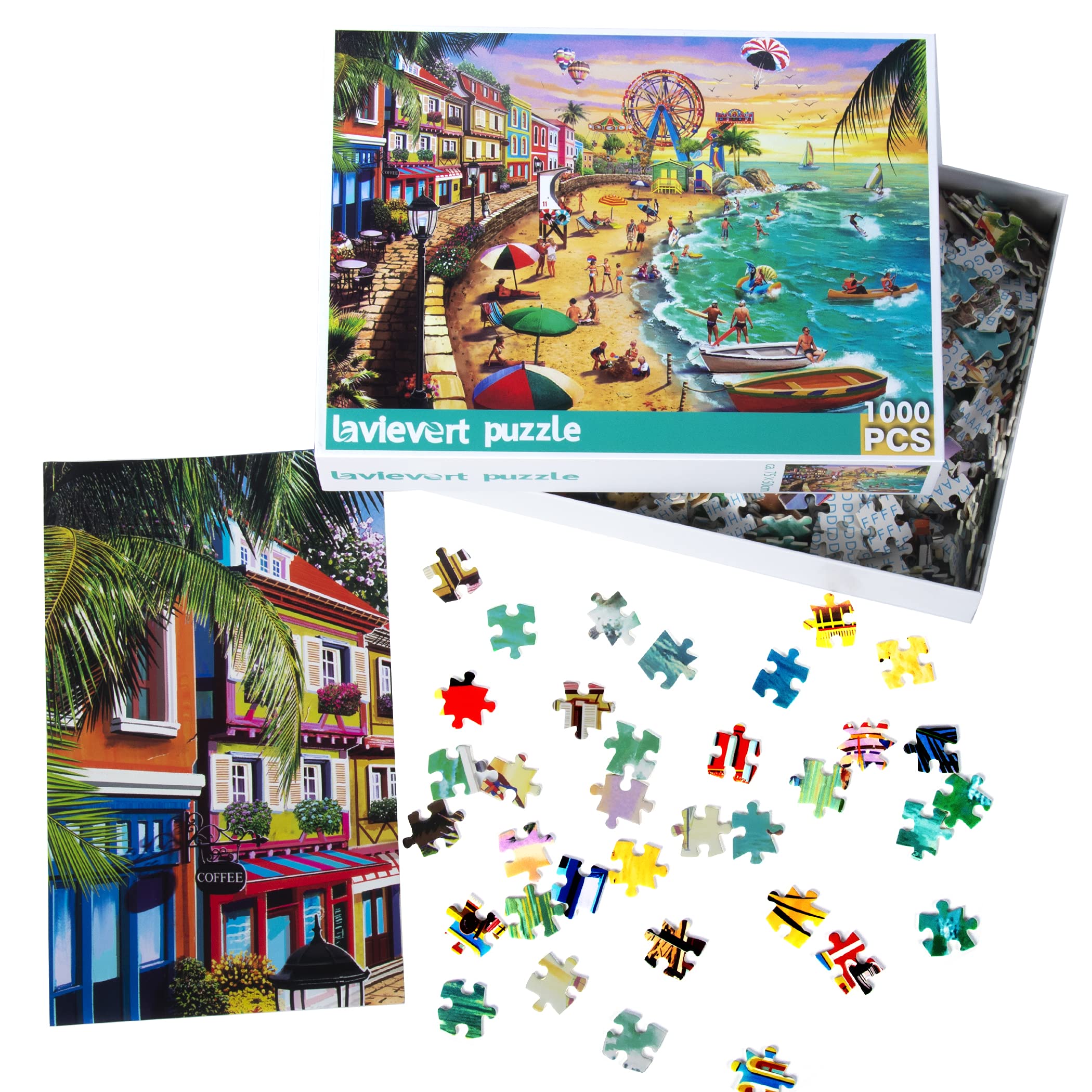 Lavievert 1000 Piece Beach Jigsaw Puzzle – Thick Cardboard, Unique Cut, Family Fun
