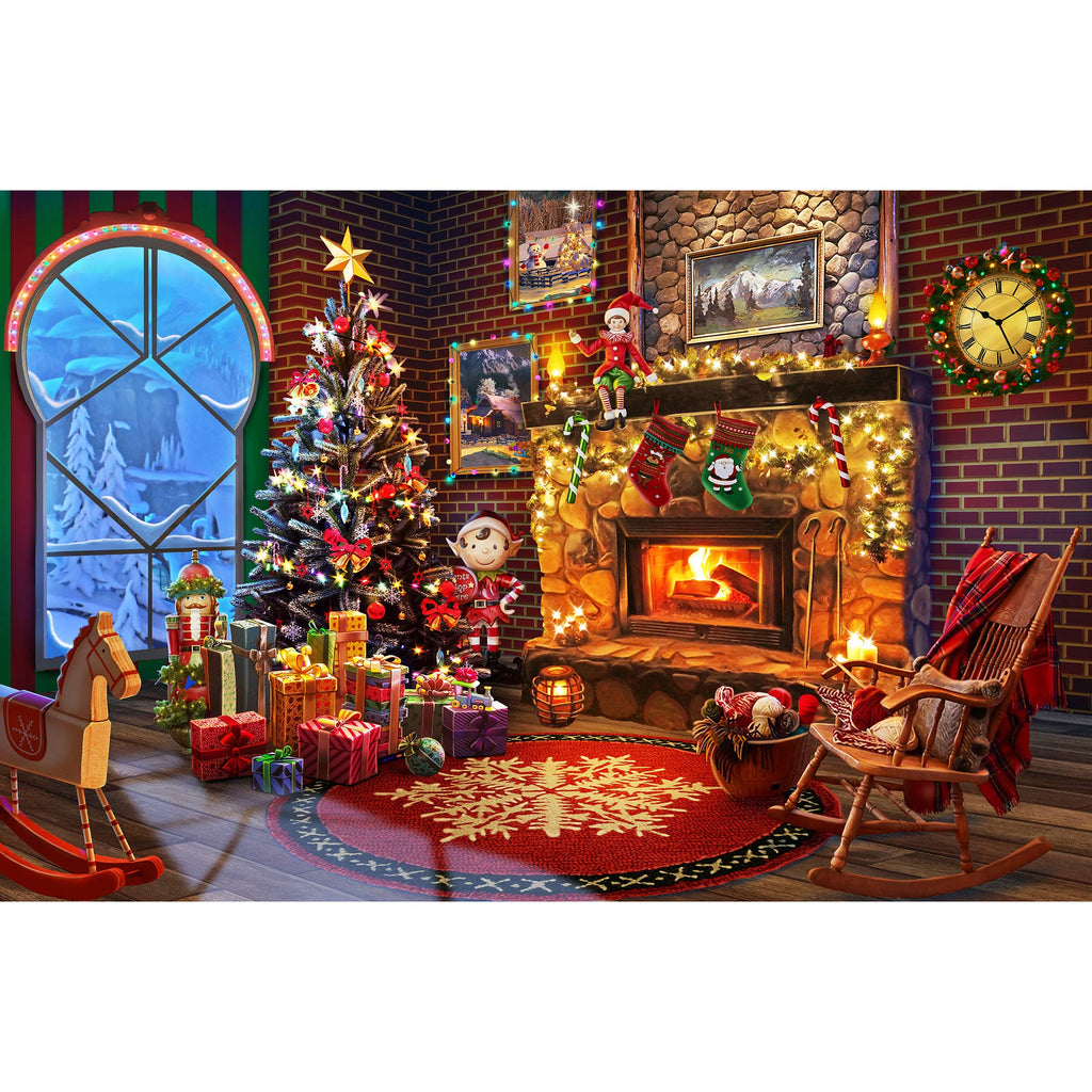 Lavievert 1000 Piece Wooden Jigsaw Puzzle - Christmas Fireplace Scene, 29.5x19.7 Inches