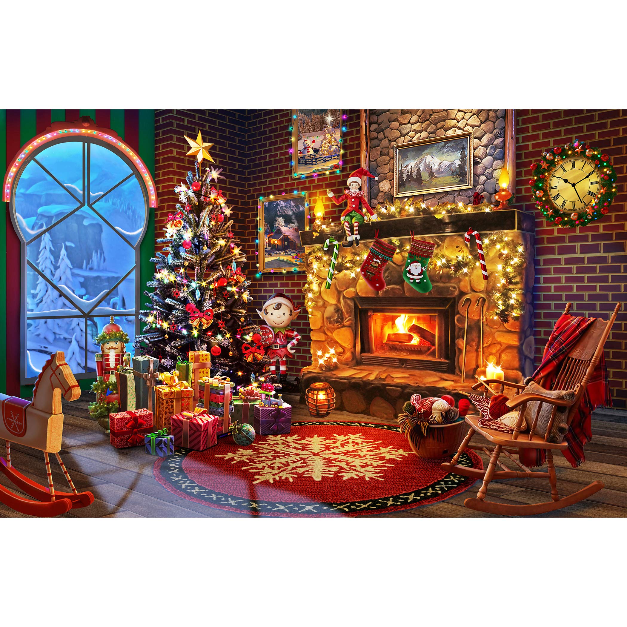 Lavievert 1000 Piece Wooden Jigsaw Puzzle - Christmas Fireplace Scene, 29.5x19.7 Inches