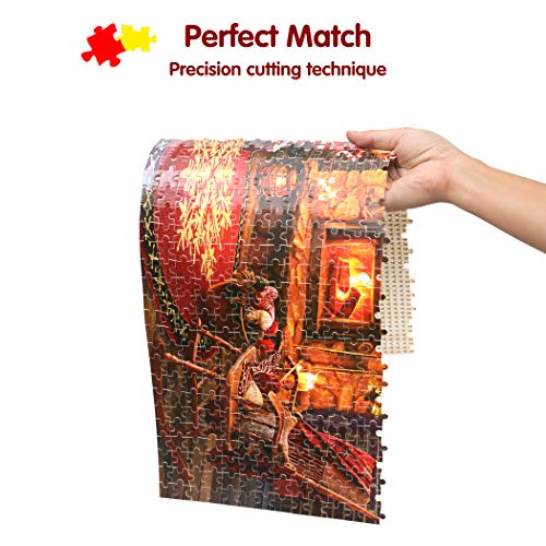 Lavievert 1000 Piece Wooden Jigsaw Puzzle - Christmas Fireplace Scene, 29.5x19.7 Inches