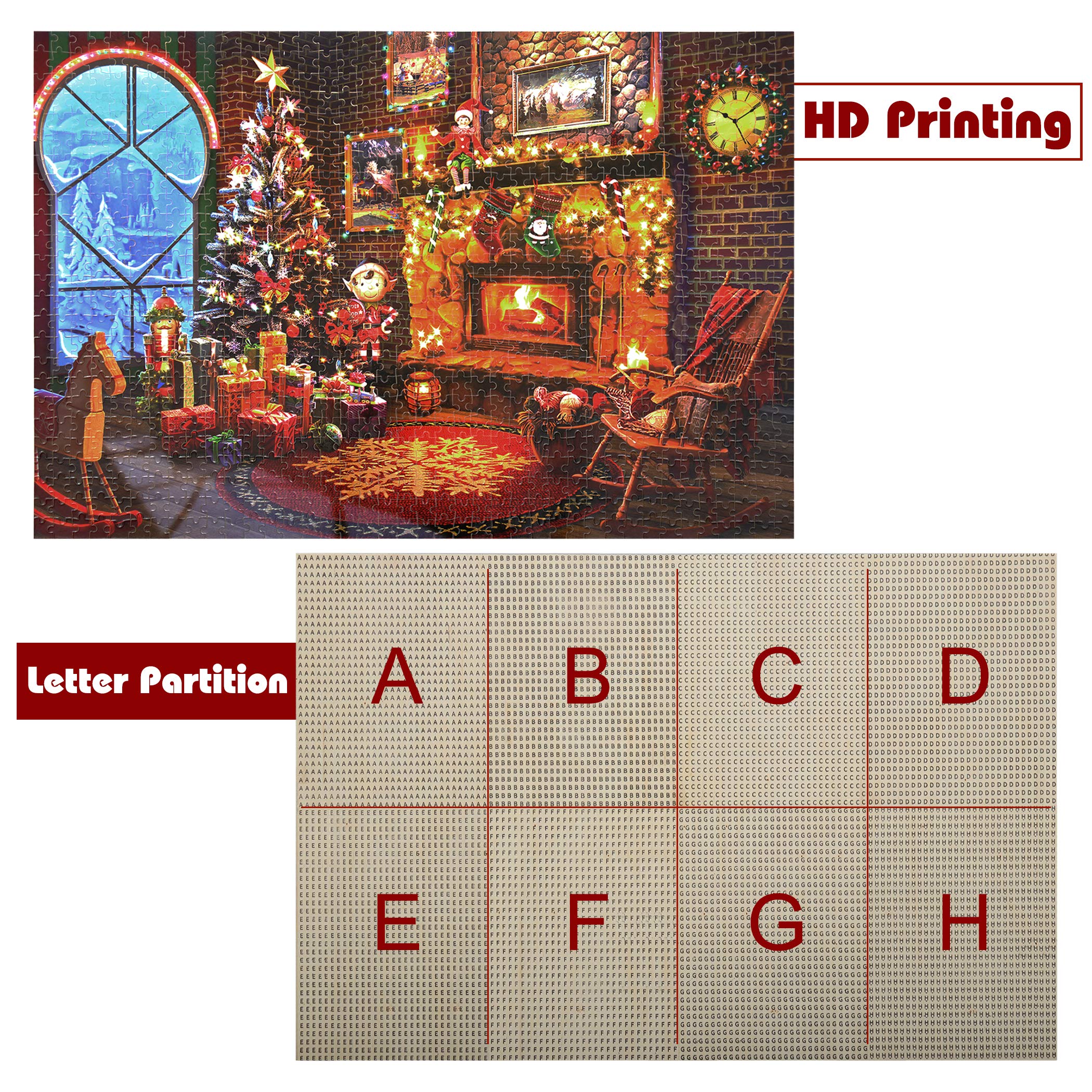 Lavievert 1000 Piece Wooden Jigsaw Puzzle - Christmas Fireplace Scene, 29.5x19.7 Inches