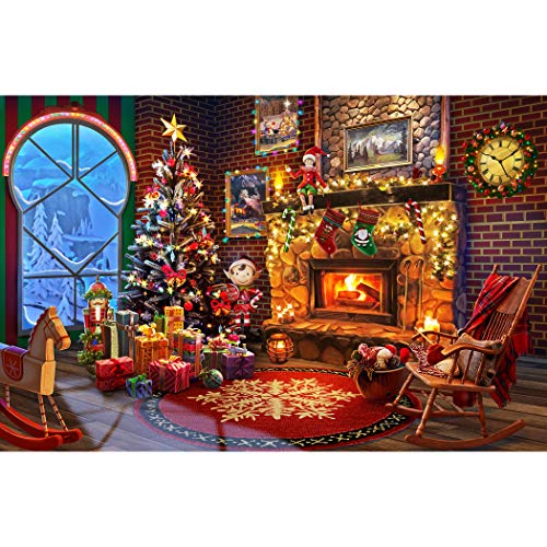 Lavievert 1000 Piece Wooden Jigsaw Puzzle - Christmas Fireplace Scene, 29.5x19.7 Inches
