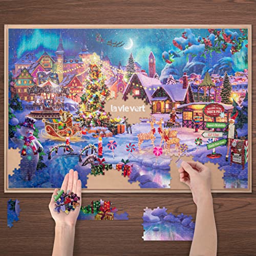Lavievert 1000-Piece Wooden Jigsaw Puzzle – Christmas Tree, Snowman, Deer & Presents on Snowy Eve