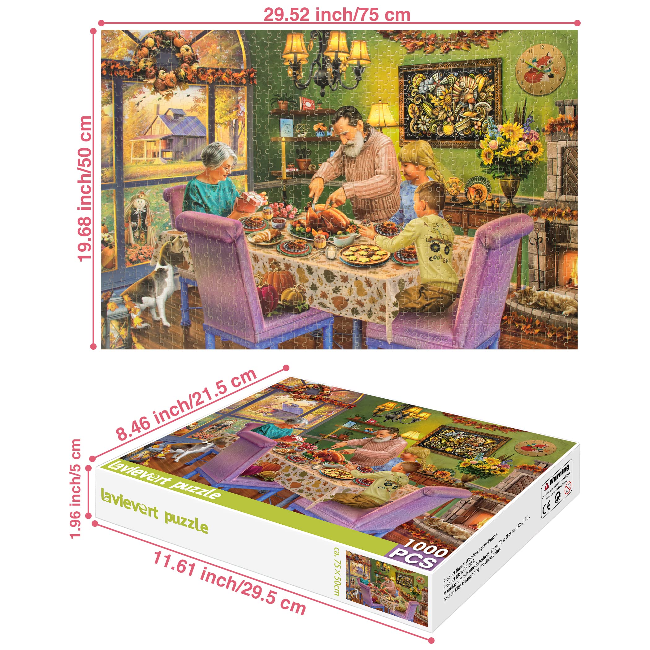 Lavievert 1000-Piece Wooden Jigsaw Puzzle: Thanksgiving Dinner – Turkey, Pumpkin Pie