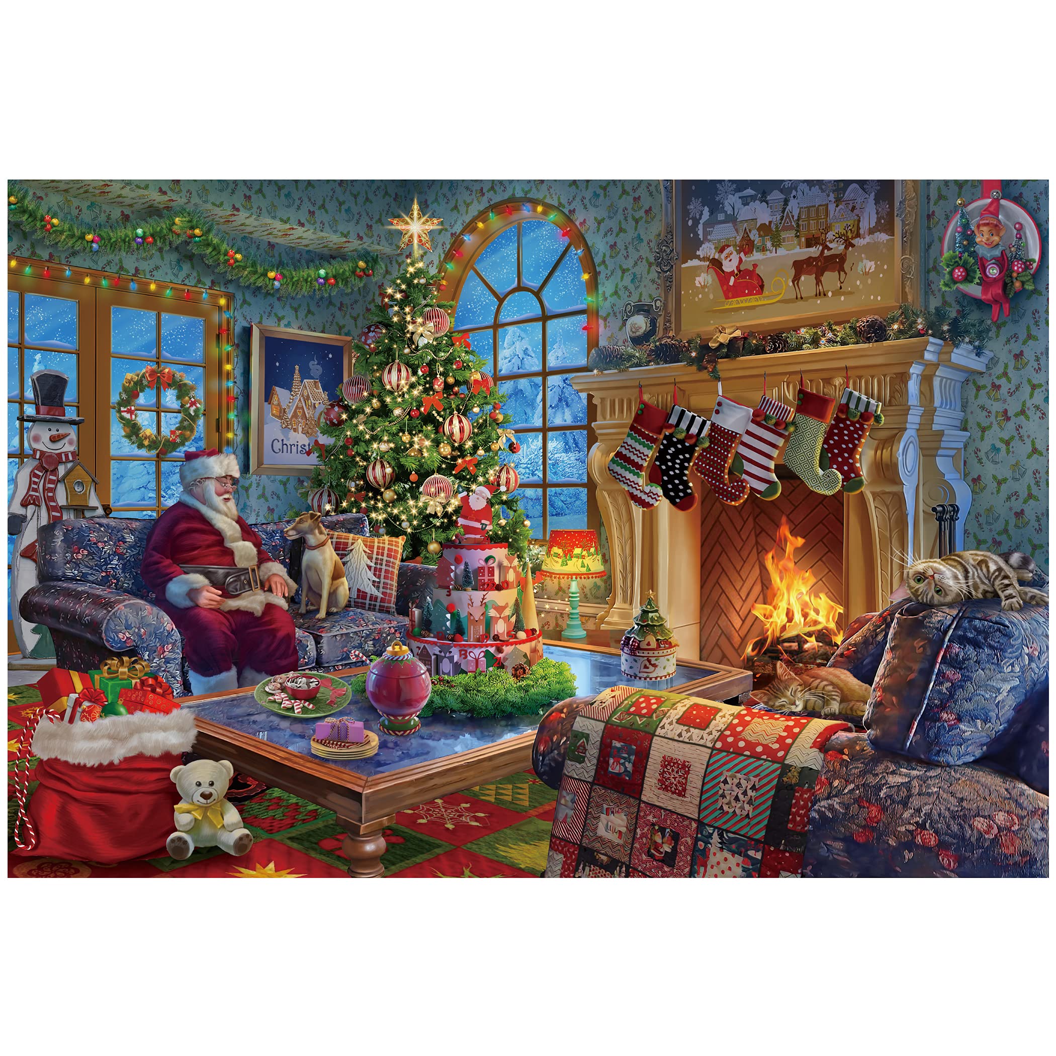 Lavievert Wooden Jigsaw Puzzle 1000 Piece – Santa, Fireplace & Christmas Tree Scene for Adults