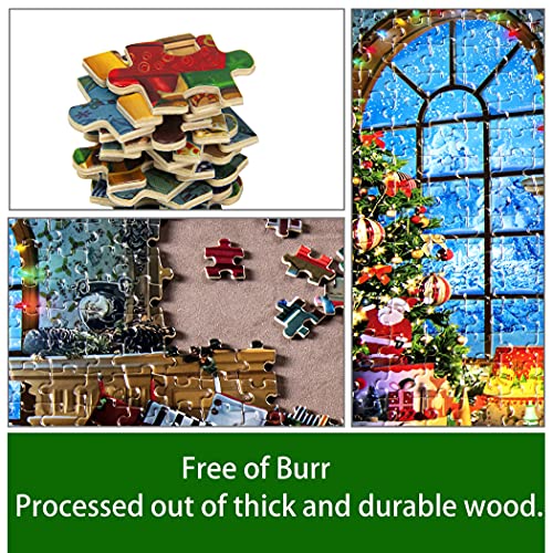 Lavievert Wooden Jigsaw Puzzle 1000 Piece – Santa, Fireplace & Christmas Tree Scene for Adults