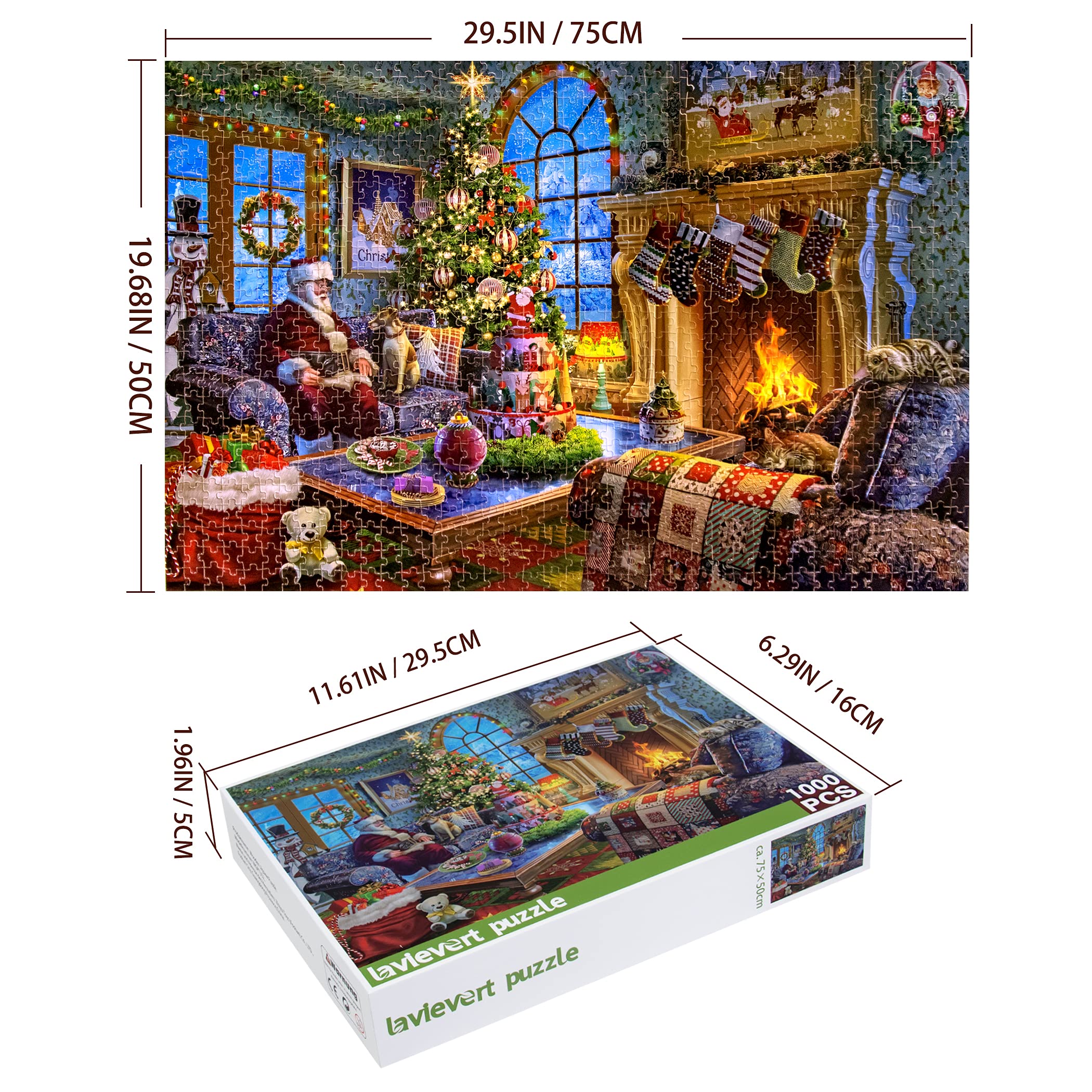 Lavievert Wooden Jigsaw Puzzle 1000 Piece – Santa, Fireplace & Christmas Tree Scene for Adults