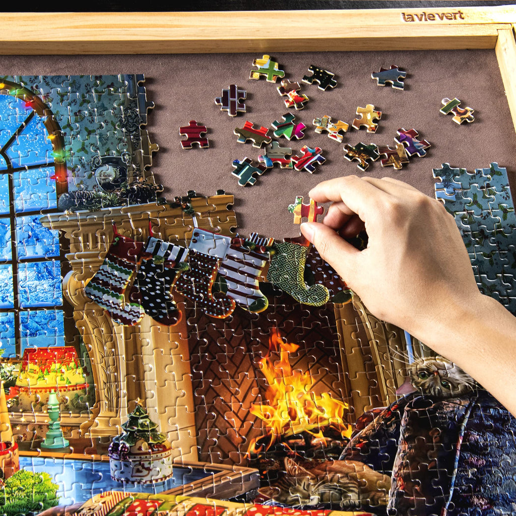 Lavievert Wooden Jigsaw Puzzle 1000 Piece – Santa, Fireplace & Christmas Tree Scene for Adults