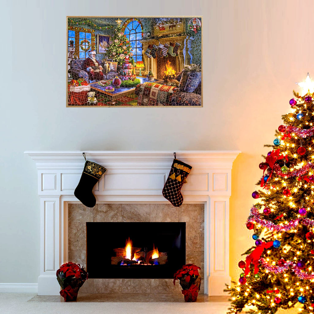 Lavievert Wooden Jigsaw Puzzle 1000 Piece – Santa, Fireplace & Christmas Tree Scene for Adults