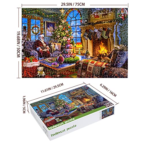 Lavievert Wooden Jigsaw Puzzle 1000 Piece – Santa, Fireplace & Christmas Tree Scene for Adults