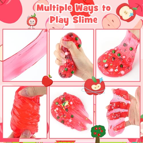 LAWOHO 300ml Apple Clear Slime Kit with Clay and 10 Add-Ins – Non-Stick DIY Slime for Kids Party Favors