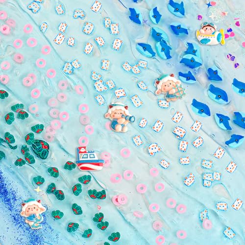 LAWOHO 300ml Ocean Clear Slime Kit with Clay and 11 Add-Ins for Kids