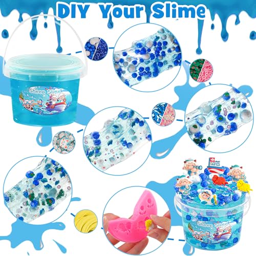LAWOHO 300ml Ocean Clear Slime Kit with Clay and 11 Add-Ins for Kids