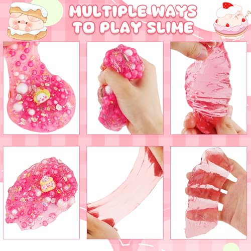 LAWOHO 300ml Piggy Slime Kit with Clay - Red Clear Slime Bucket for Kids with 10 Packs Add-Ins, 5 Charms & Cake Mold - Non-Stick DIY Slime Making Toy for Birthday, Halloween, Christmas, Easter