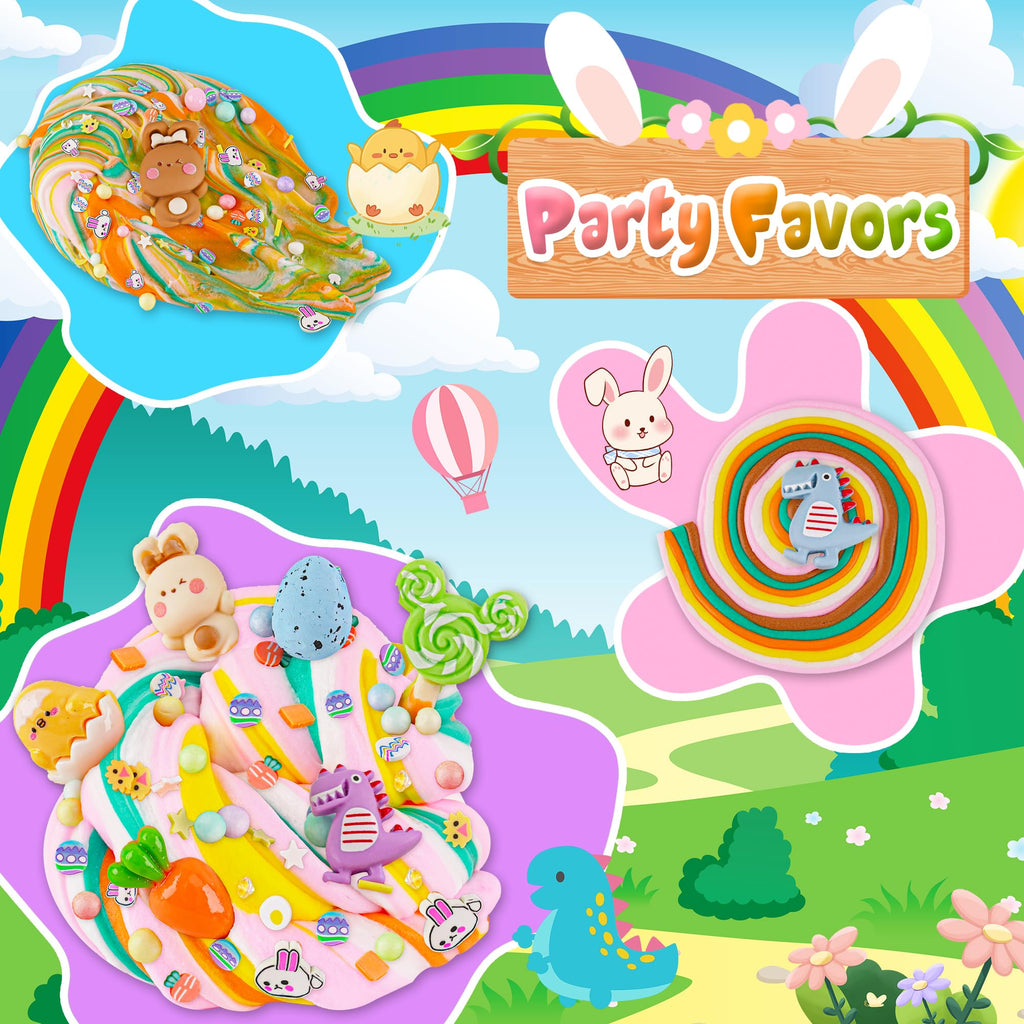 LAWOHO Butter Slime Kit - 6 Prefilled Easter Eggs with 360ml of Non-Stick Slime & Charms
