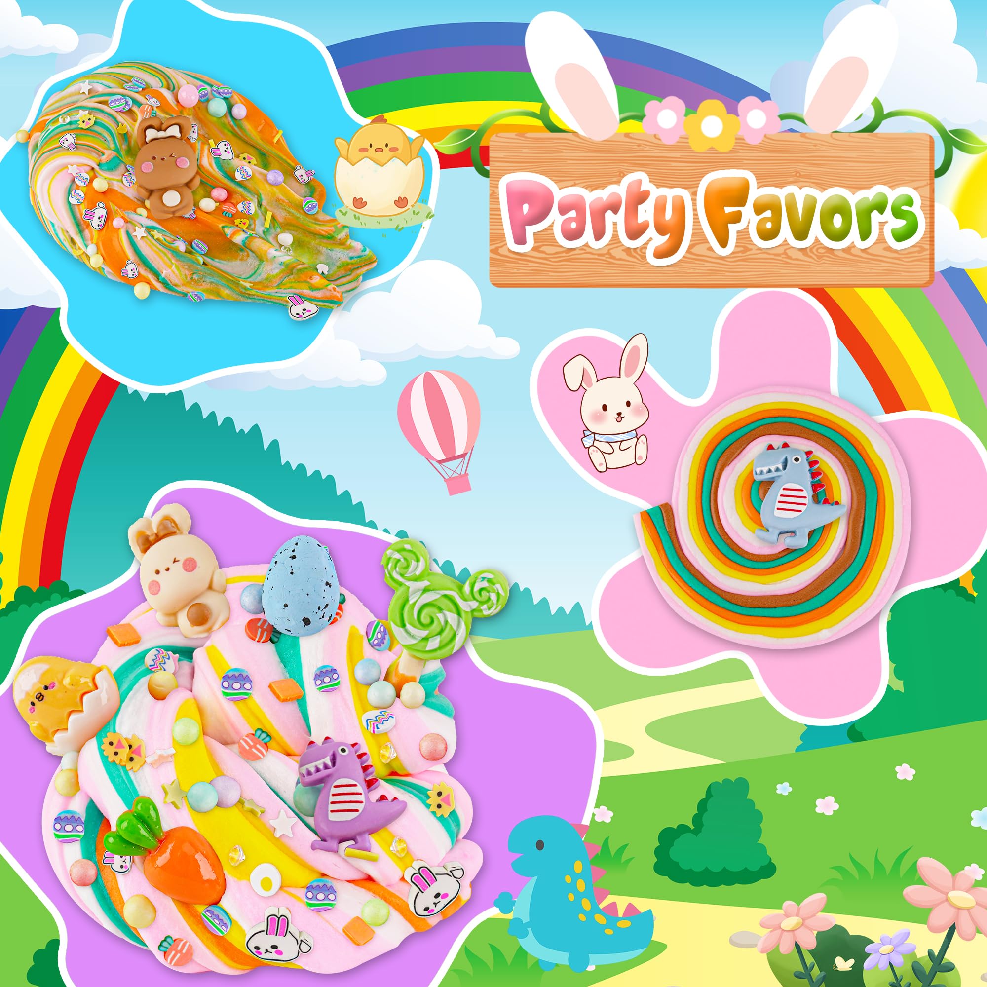 LAWOHO Butter Slime Kit - 6 Prefilled Easter Eggs with 360ml of Non-Stick Slime & Charms