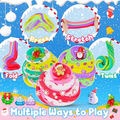 LAWOHO Christmas Slime Kit – 4 Pack Butter Slime Balls with Festive Charms, Non-Toxic Stocking Stuffers for Kids Ages 4+